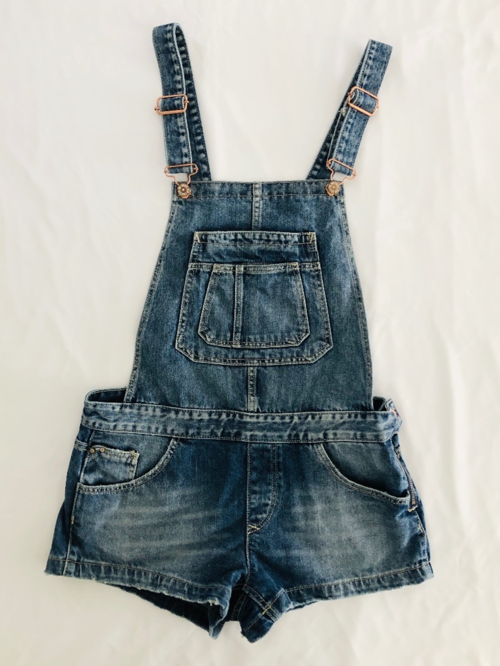 Zara TRF Blue Denim Short Overalls Shortalls Size XS